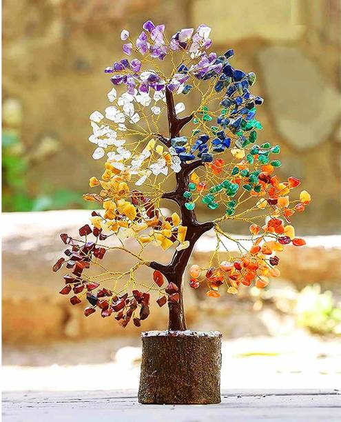 Seetara Seven Chakra 200 beads Crystal Bonsai Money Tree Natural Gemstone Feng Shui Home Decorative Showpiece  -  15 cm