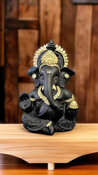 Mishtukocrafts Black Ganesha Statue/idol /murti for home/office/room Resin Decorative Showpiece  -  9 cm