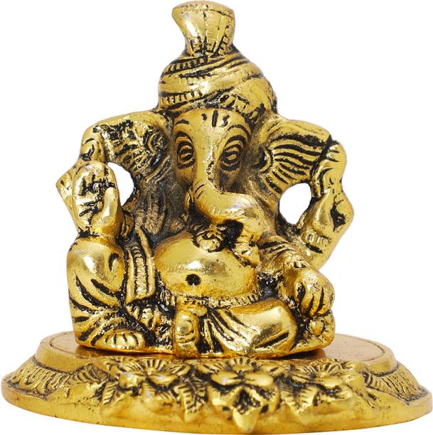 SMILES GIFT Gold Plated Pagdi Ganesh Idol With Box & Bag | For Pooja, Mandir Decorative Showpiece  -  8 cm