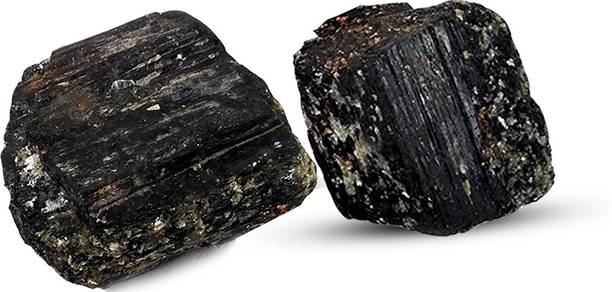 REIKI CRYSTAL PRODUCTS Certified Natural Black Tourmaline Rough Crystal Stone Set Pack of 2 Healing Decorative Showpiece  -  8 cm