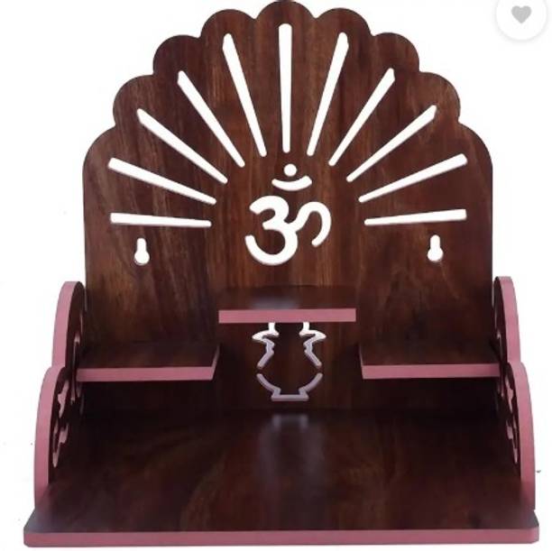Moonlite Wooden Mandir with Om Design | Home Pooja Temple for Tabletop Solid Wood Home Temple