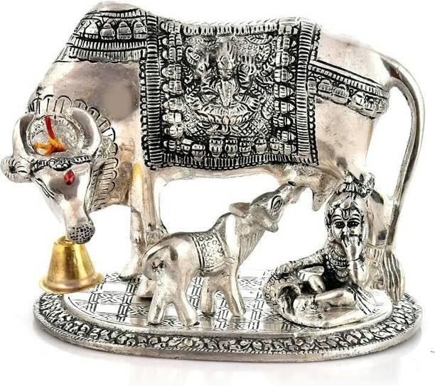 LABHCART Handcrafted Brass Vastu Gau Mata( Nandi)Cow & Calf Idol for Home and Office Decorative Showpiece  -  16.5 cm