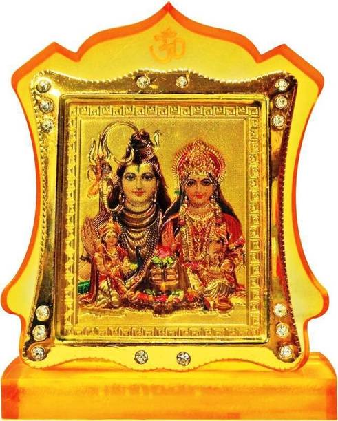 Gwals Hindu God Acrylic Frame Idol Shiv Parivar Temple Frame for Car Dashboard Decorative Showpiece  -  7.5 cm