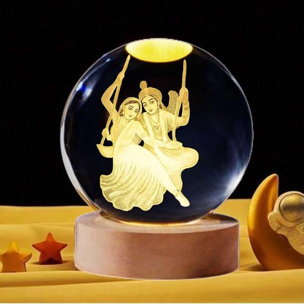 ShalluS Spiritual LED 3D Crystal Radhe Krishan Design | Perfect Gift & Home Décor Piece Decorative Showpiece  -  6 cm