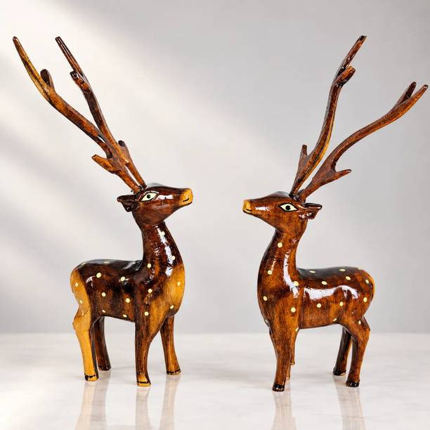 Welon Craft Home Decoration Items | Table Decor Decorative Showpiece | Dear statue wooden Decorative Showpiece  -  24 cm