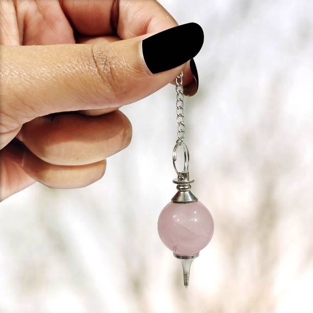 REIKI CRYSTAL PRODUCTS Natural Rose Quartz Pendulum Dowser for Healing and Dowsing Decorative Showpiece  -  25 cm