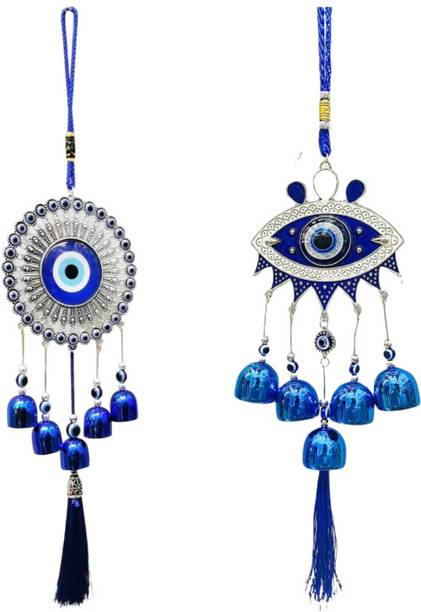 Ryme Feng Shui Evil Eye Wall Hanging With 5 Bells For Main Door Balcony Aluminium Windchime