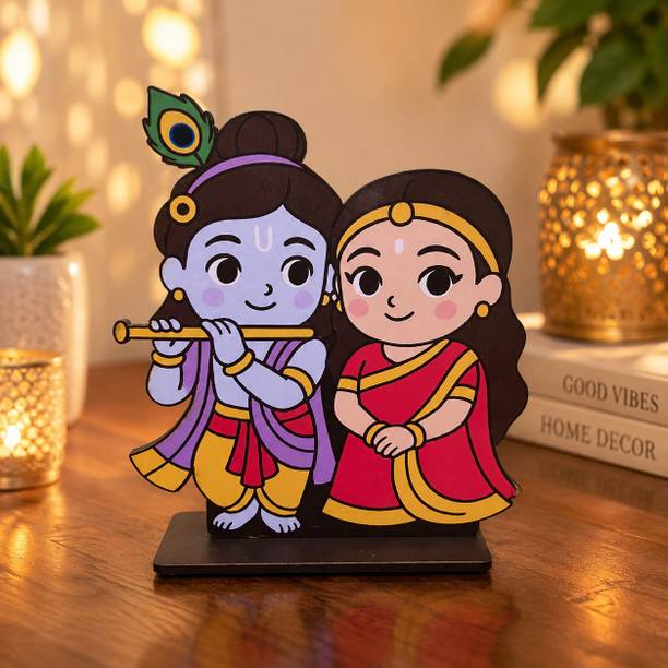 Kriyansh Art Gallery Cute Radha Krishna Wooden Table Decor Radha Showpiece for Home & Office" Decorative Showpiece - 16 cm