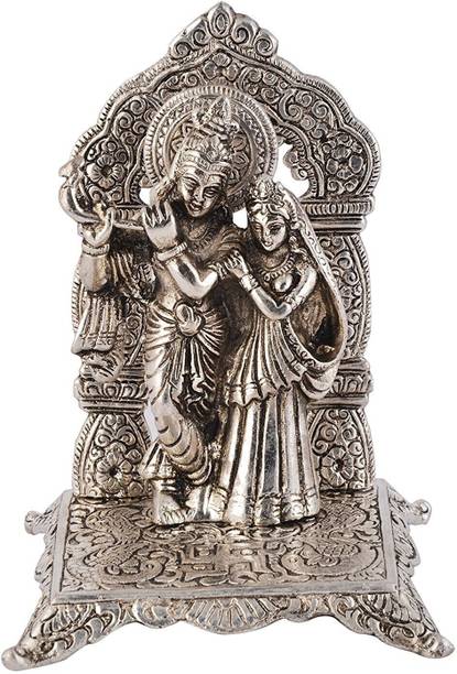 SMILES GIFT Silver Plated Radka Krishna Idol Chowki With Box & Bag | For Pooja, Home Decorative Showpiece  -  14 cm