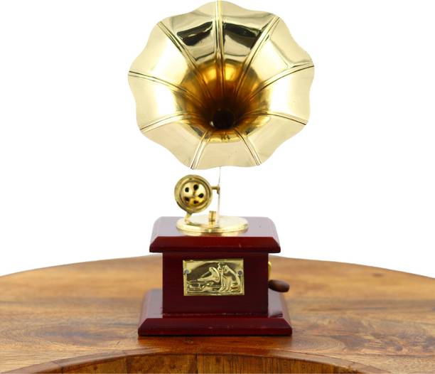 SMILES GIFT Vintage Brass Gramophone Showpiece for Home and Office Decoration Decorative Showpiece  -  22.86 cm