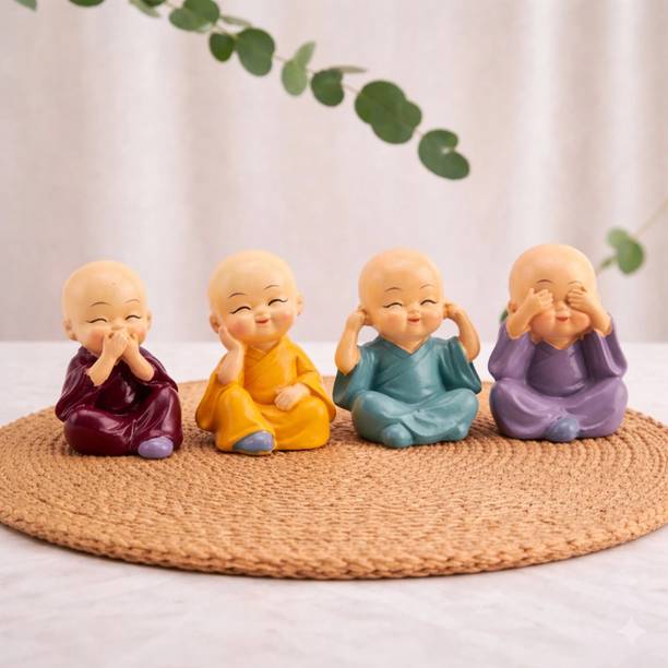 Flipkart SmartBuy Decorative Little Monk Figurines, Set of 4 Buddha Monks for Home Decor Decorative Showpiece  -  3 cm