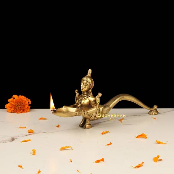 sudarshanarts Deep Laxmi Diya, Oil Diya, Brass Wick Lamp, Diya, Deep Lakshmi Aarti Decorative Showpiece  -  10 cm