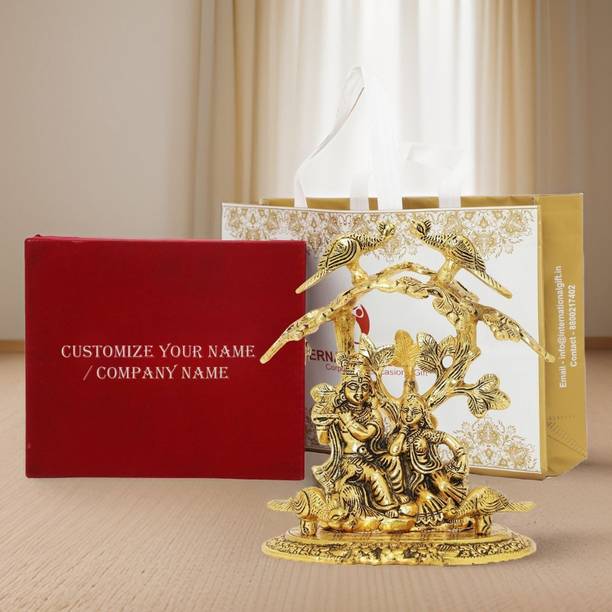 STARLIGHT Gold Radha Krishna Tree Idol Oxidized Finish with Personalized Tag Decorative Showpiece  -  20 cm
