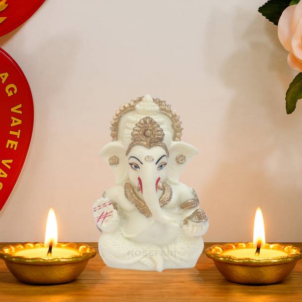 ROSEFAIR Ganesh Statue Idol, Car Dashboard Decor, Home Temple Mandir, Hindu God Figurine Decorative Showpiece  -  9 cm