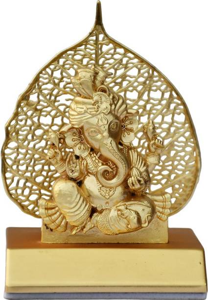 Saugat Traders Small Ganesh Idol for Car Dashboard, Home Temple - Golden Ganesha Idol Decorative Showpiece  -  9 cm
