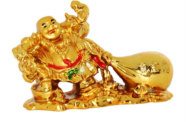 RARE ARISE Vastu / Feng Shui / Laughing Buddha With Money Ingot For Wealth & Prosperity Decorative Showpiece  -  8 cm