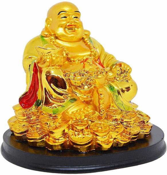 GJ Feng Shui Laughing Buddha with Wealth for Money Success and Happiness Decorative Showpiece  -  15 cm