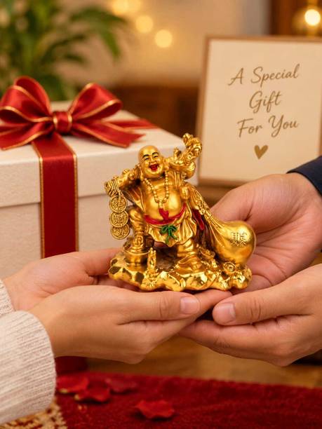 ASTANIX Golden Laughing Buddha Home Decor Pack of 1 Decorative Showpiece - 9 cm