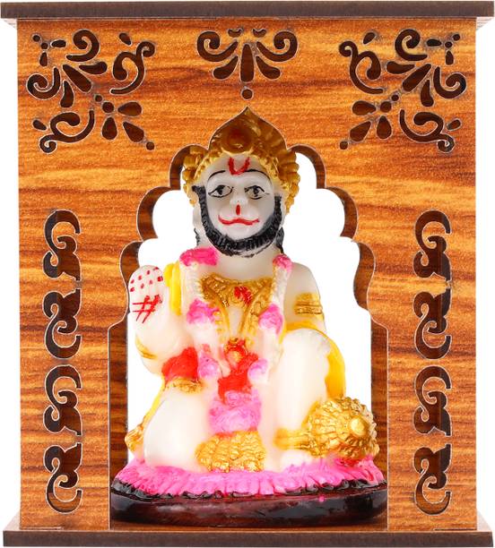 Jagriti Enterprises marble hanuman ji idol with wooden pooja mandir for car dashboard Engineered Wood Home Temple