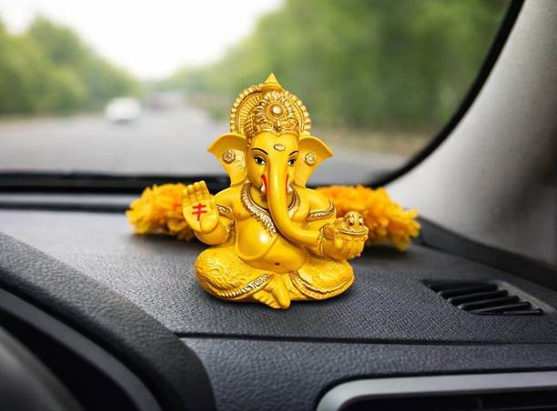 RashaDecorz Lord Ganesha Idol for Home Pooja & Car Dashboard, Office Decorative Showpiece  -  9 cm