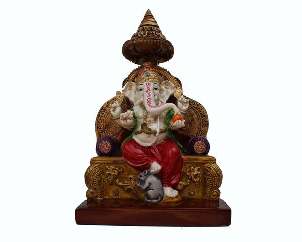 Antiques Nirmala RESIN PAINTED SINGHASAN GANESH Decorative Showpiece  -  25 cm