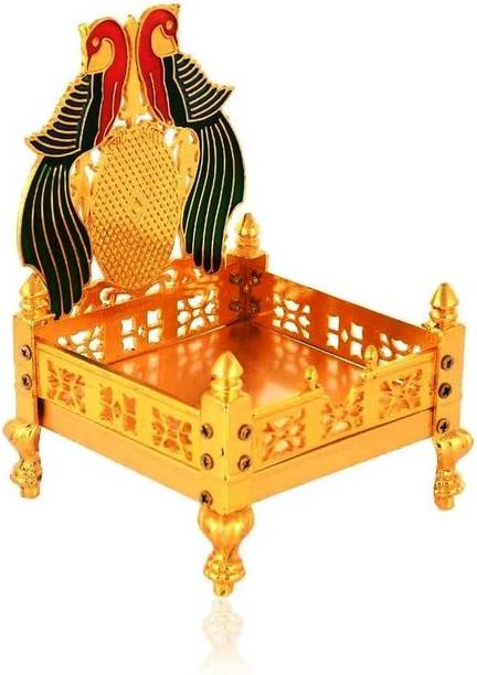RUSHVILLE Laddu Gopal Ji Peacock Design Gold Plated Singhasan Small Size For Pooja Room Decorative Showpiece  -  10 cm