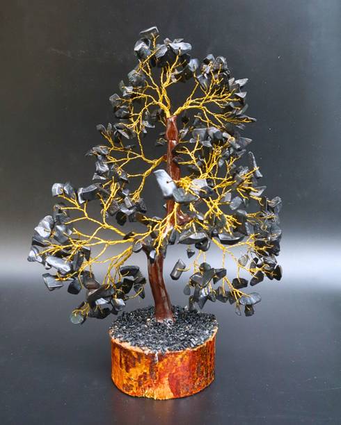 VIBESLE Black Tourmaline Feng Shui Bonsai Chakra Tree - Reiki Stones Tree Decorative Showpiece  -  23 cm