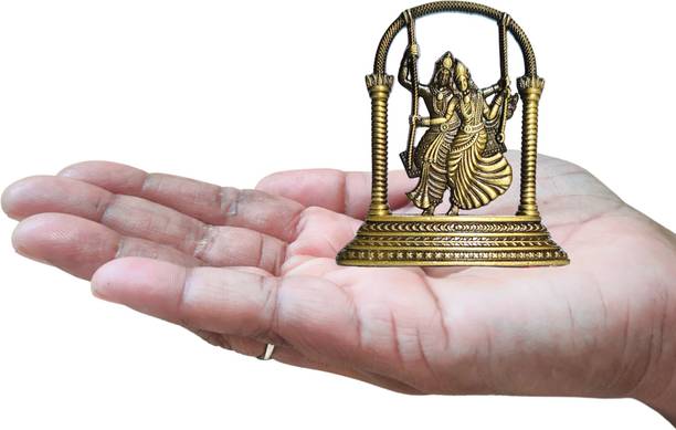 aalayam selveer Radha Krishna Jhula Idol Car Dashboard (Brass Colour) | Radha Krishna Statue Decorative Showpiece  -  6 cm