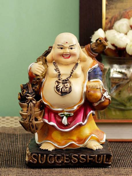 TIED RIBBONS  Laughing Buddha showpiece Statue Figurines for Office and Home Decor Living Room Drawing Room Bed Room and House Warming Gifts Decorative Showpiece  -  18 cm