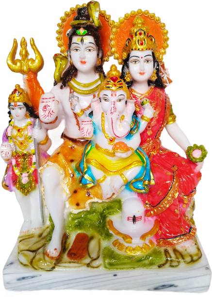 HUBZONES Shiv Parivar Multicolored Marble Idol Shiv Parwati God Shiva Family Statue Decorative Showpiece  -  27 cm
