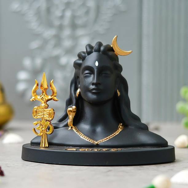 CHINTELS Divinely Adiyogi Handmade Shiva with Trishul Adiyogi Statue for Car Dashboard Decorative Showpiece  -  5 cm
