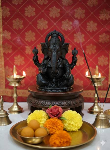 vrihaexport black ganesha Decorative Showpiece  -  10 cm