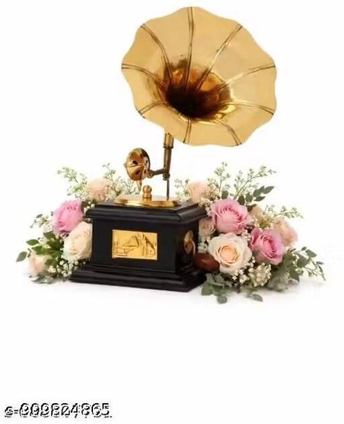 Genny Antique Square Brass, Wooden Gramophone Decorative Showpiece  -  23 cm