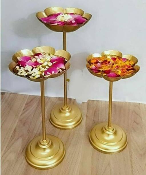 NW Creations Set of 3 Urli Bowl tealight Holder Stand Diwali Home Pooja Decor Decorative Showpiece  -  20 cm