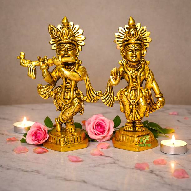 Aakrati Brass Radha Krishna Idol Statue for Home Temple| Brass Radha Krishna | Decorative Showpiece  -  12.7 cm