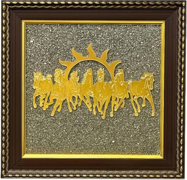DealTree Frame with Vastu Seven Running Horses Wooden Photo Frame Wall Decor Items Decorative Showpiece  -  19 cm