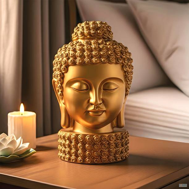 HOMESTIC 8 Inch Resin Buddha Idol for Home/Table Decoration | Golden Decorative Showpiece  -  22 cm