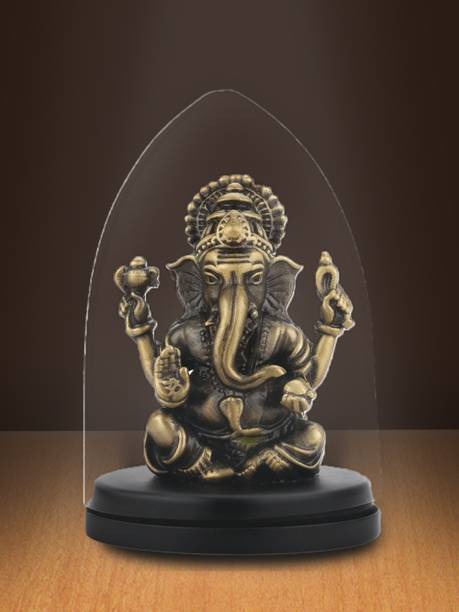 Shilpkala Sarp Ganesh Brass Idol with Cobra Belt for Car Dashboard Gift- 45 mm Decorative Showpiece  -  6 cm