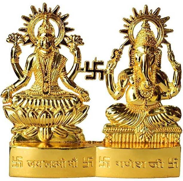 SBBCO God Laxmi Ganesh Set Statue Idol Murti In Brass Hindu Religious Laxmi Ganesh Decorative Showpiece  -  10 cm