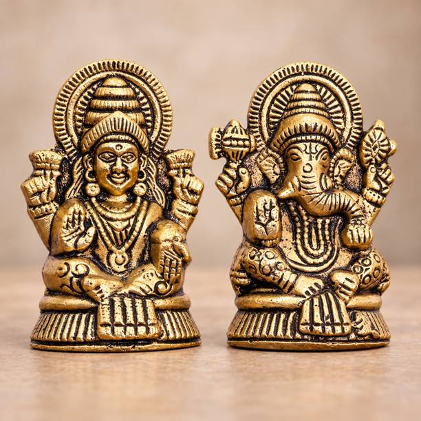 DreamKraft DreamKraft Lakshmi Ganesh Idol Pair, Antique Gold Aluminium, 7.5 cm Decorative Showpiece  -  7.5 cm