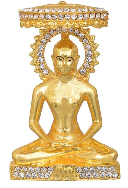 MissMister MissMister Brass CZ Jain Bhagwan Mahavir idol, stand, Puja artilce, Home decor Decorative Showpiece  -  9 cm
