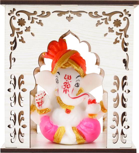 Jagriti Enterprises siddhivinayak marble idol with wooden mandir for car dashboard Engineered Wood Home Temple