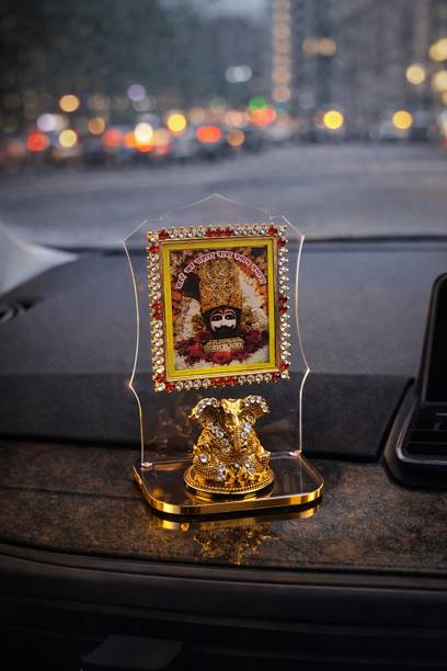 SHRI KHATUSHYAM CREATION Decorative Photo Frame with Ganesha Idol | Gold & Crystal Embellished Decorative Showpiece  -  10 cm