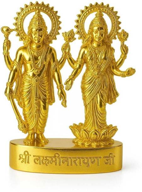 Divya Setu Gold Plated Lakshmi Narayan Idol for Puja | Lord Vishnu & Goddess Lakshmi Decorative Showpiece  -  12 cm