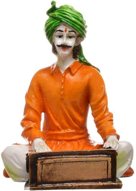welno international Polyresin Handmade Rajasthani Man Playing Harmonium Idols Showpiece Decorative Showpiece  -  14 cm