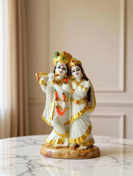AVG ARTISTRY Radha Krishna Idol Resin Marble Murti Home Temple Puja Decor Spiritual Gift डेकोरेटिव शोपीस - 9.5 cm