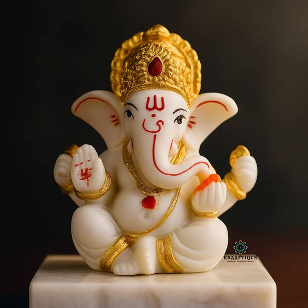 KRAAFTIQUE ARTS Lord Ganesha Idol for Car Dashboard, Home & Office Decorative Showpiece  -  6 cm
