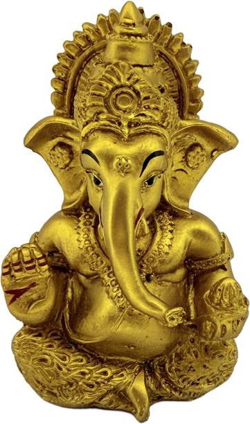 Littykart Golden Lord Ganesha Idol – Resin Statue Decorative Showpiece  -  9 cm