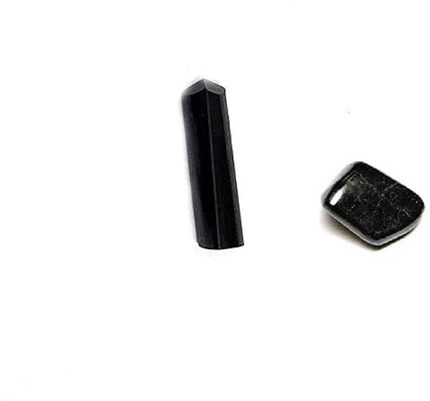 AIR9999 Set of Black Tourmaline 30 Mm Pencil and Tumble for Reiki Healing & Grid Making Decorative Showpiece  -  3 cm