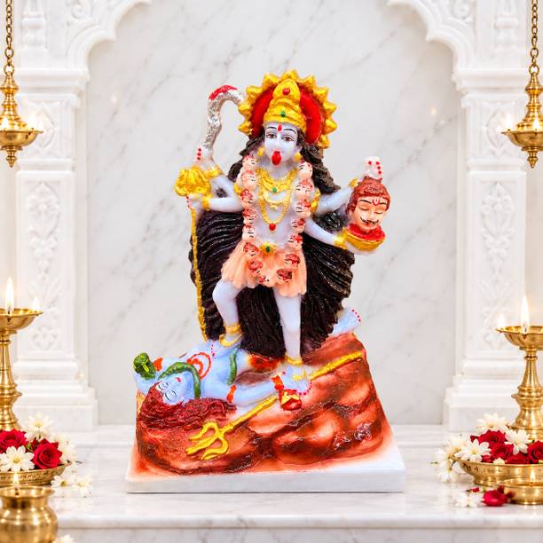 Devayam Maa Kali Marble Dust Murti | For Protection & Strength | Home, Office, Gifting | Decorative Showpiece - 17 cm